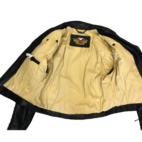 Vintage Women’s Fitted Harley Davidson Black Leather Biker Jacket Size 40/12 W - Picture 4 of 16